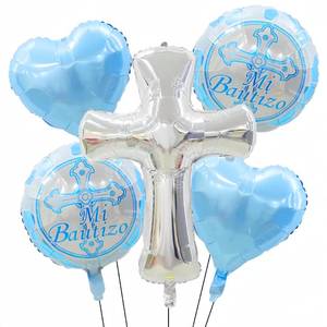 lot 8092 image: 5Pcs Silver Cross Balloon Jumbo BaptismFirst Communion Baptism Party Decor For Boys&GirlsShiny HeartBirthday Wedding Christmas Communion Christening Religious Balloon - Retail $8