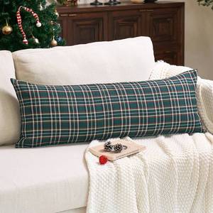 lot 8095 image: CARRIE HOME 14x36 Long Lumbar Green Christmas Pillow Cover 1 Pack, 14 x 36 Green Scottish Tartan Plaid Chritmas Body Pillow Cover for Living Room Couch and Bed (No Pillow Insert) - Retail $19