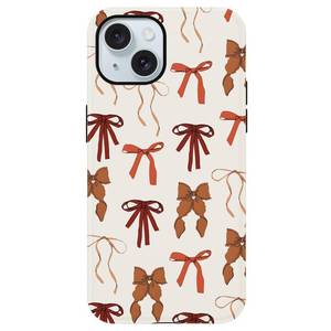 lot 8099 image: SobLn for iPhone 13 CaseiPhone 14 Case, Cute Bow Ribbon Phone Case for Women Girl, Aesthetic Shockproof Hybrid 2-Layer Hard Shell Protective Cover, Brown - Retail $10
