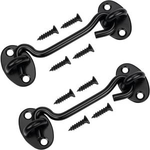 lot 8101 image: Rainspire (2 Pack) Privacy Hook and Eye Latch for Barn Door, Stainless Steel Gate Latch Barn Door Lock Cabin Hooks for Gate Shutters Window Slide Barn Shed Cabinet Bathroom (Black, 6 Inch) - Retail $8