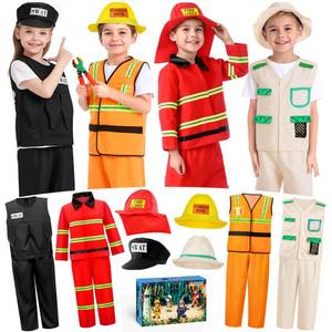 lot 8117 image: Jeowoqao Toddler Dress up Clothes, Costumes for Boys Kids Dress up Costume for Role Play,Fireman Police Explorer Construction Worker Career Day Costume, Christmas Birthday Gifts for Boy 3 4 5 6 Years - Retail $26