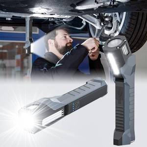lot 8120 image: WEPPGO Rechargeable LED Work Light, 1200 Lumens Work Light with 160° Swivel Head, Magnetic Base &amp Hook, Magnetic Work Lights with 6 Lighting Modes for Car Repairs, Emergencies, and Power Outages(Grey) - Retail $15