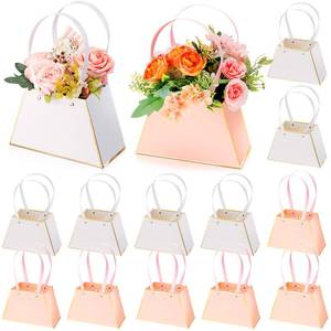 lot 8150 image: Fuutreo 12 Pcs Mothers Day Flower Gift Bags for Bouquets Portable Craft Flower Arrangement Boxes with Handle Waterproof Bouquet Wrapping Bags Florist Handbag for Wedding Birthday Party(Pink, White) - Retail $23