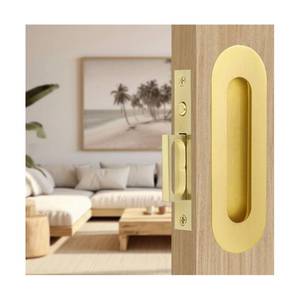 lot 8162 image: Fihatokus Sliding Pocket Door Handles,4.72 inch Recessed Flush Finger Pulls,304 Stainless Steel Pocket Door Hardware, Hidden Edge Pull with Push Automatic Bounce Switch,Gold - Retail $35