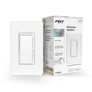 lot 8174 image: Feit Electric Smart Dimmer Switch, Neutral Wire Required for Installation, Compatible with Amazon Alexa and Google Assistant, Smart Dimmer Light Switch, White, ModelDIMWiFi - Retail $22