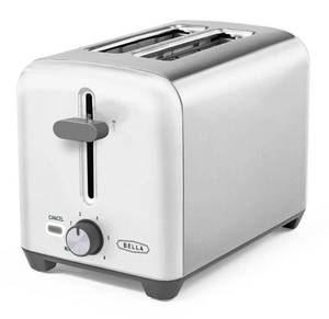 lot 8182 image: BELLA 2 Slice Toaster, Quick &amp Even Results Every Time, Wide Slots Fit Any Size Bread Like Bagels or Texas Toast, Drop-Down Crumb Tray for Easy Clean Up, Stainless Steel and White SMALL DENT ON THE SIDE - Retail $20