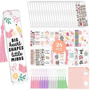 lot 8185 image: Kaciola 24PCS Acrylic Bookmark Blanks with 24PCS Booklover Theme UV DTF Stickers and 4 Colors Tassels,Blank Bookmarks UV DTF Transfers Stickers for DIY Crafts Hanging Tag Gift Bookmarks DIY - Retail $24