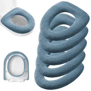lot 8207 image: Legigo 5 Pack Thicker Bathroom Toilet Seat Cover Pads- Soft Warmer Toilet Seat Cushion Cover Stretchable Washable Fiber Cloth, Easy Installation Comfortable Toilet Lid Seat Cover(Knit Elongated Blue) - Retail $17
