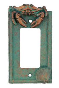 lot 8208 image: Top Brass Nautical Crab Starfish and Seashell Beach Electrical Cover Wall Plate BronzeVerdigris Finish - Single Switch, Double, Rocker, Outlet (Single Rocker Cover) - Retail $15