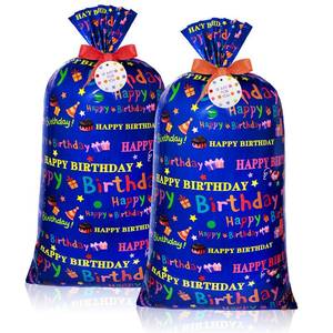 lot 8219 image: Teling 2 Pcs 70x 40 Extra Large Jumbo Gift Bags Plastic Present Giant Wrapping Bags with 2 Cord Tie and 2 Gift Tags for Birthday Party Supplies(Birthday Style) - Retail $10