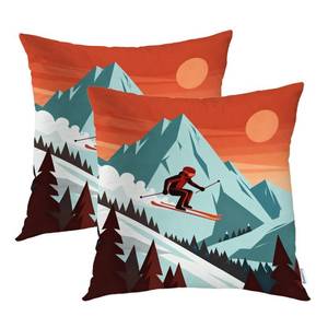 lot 8222 image: Batmerry Outdoor Skiing Sport Throw Pillow Covers,Skier On Snow Mountain is Skiing Decorative Pillow Covers Digital Printing Blended Fabric for Couch Sofa Bed Invisible Zipper 16X16 in - Retail $13