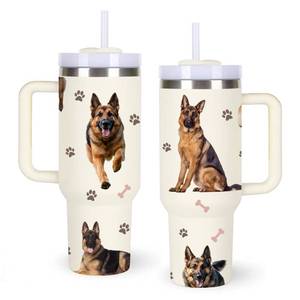 lot 8232 image: momocici German shepherd Tumblers.40oz Dog Tumbler with Handle Gifts for Women.40 oz Dog Lover Cup Gift.Birthday Christmas Dog Cups Tumbler Gifts for German shepherd Lover. STRAW BENT.  - Retail $16