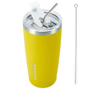 lot 8236 image: BJPKPK Yellow Stainless Steel Tumbler With Lid And Straw 20 oz Insulated Tumblers Thermal Cup For Hot And Cold Drinks - Retail $15