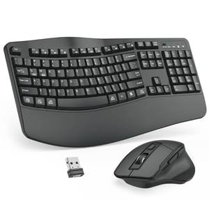 lot 8242 image: Wireless Keyboard and Mouse Combo, 2.4G Full Size Wave Keys Ergonomic Keyboard with Wrist Rest and 3-Level DPI Adjustable Wireless Ergonomic Mouse for Windows, Mac OS DesktopLaptopPC(Graphite) - Retail $47