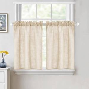 lot 8244 image: MIULEE Cafe Curtains 36 Inch Length Half Window Curtain Semi Sheer Farmhouse Short Linen Drapes for Kitchen Bathroom Basement Small Window, Rod Pocket Tier Curtains 2 Panels W26XL36, Linen - Retail $10