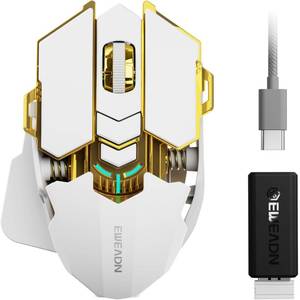 lot 8246 image: EWEADN G5 Wireless Gaming mouse, 12800 Adjustable DPI Ergonomic Mouse with 6 RGB Backlit Modes, Rapid Fire Key, 9 Programmable Macro Buttons, Rechargeable Bluetooth Mouse for PCMacLaptop - White - Retail $37