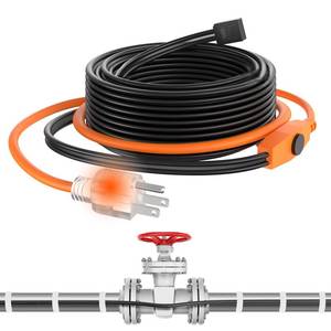 lot 8248 image: 60FT Pipe Heat Tape and Heat Cable with Built-in Thermostat, Easy Install, Prevents Freezing for Metal and Plastic Pipes, Keeps Water Flowing at -40°F, 7Wft, 120V - Retail $30