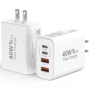 lot 8249 image: USB C Wall Fast Charger Block, 40W 4-Port Type C Charger Fast Charging Blocks PD Power Charger AdapterQC 3.0 USB Multiport Charger Brick for iPhone 171615141312 Pro Max, iPad, Galaxy S25-2Pack - Retail $20
