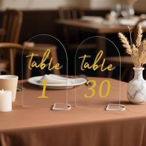 lot 8251 image: 30 Pack Acrylic Wedding Table Numbers, 5.9 X 3.9 Signs, 1-30 Table Numbers for Wedding Reception, Party, Anniversary, Event, Acrylic Wedding Signs