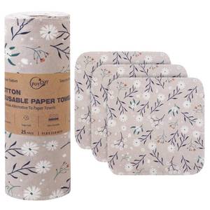 lot 8259 image: Poyday Paper Towels Washable Roll 25Pack Cotton Cloth Paper Towels 11.8x11.8In Absorbent Soft Flannel Paperless Towels Alternative for Kitchen Reusable Napkins Zero Waste (Flower, Large) - Retail $21