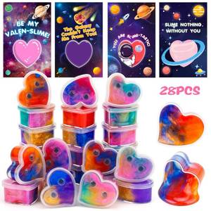 lot 8260 image: Valentines Day Gifts for Kids Classroom - Galaxy Slime Valentines for Kids with Valentine Day Cards for School, Class Valentines Day Exchange Gifts for Boys Girls