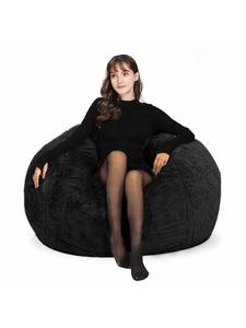 lot 8266 image: HDMLDP Bean Bag Chair for Adults Kids Without Filling Comfy Fluffy Oversized Round Beanbag Chair Lazy Sofa Cover for Reading Chair Floor Chair, 3.5FT, Black - Retail $37