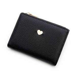 lot 8277 image: defway Small Card Wallet for Women - Slim Card Holder for Women, Small PU Wallet with 10 Card Slots & Coin Pocket, Compact Lychee Grain Purse, Heart Accent Gift (Black) - Retail $9