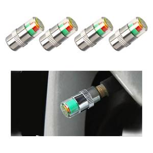 lot 8287 image: Yourkar 4 PCS Tire Pressure Monitor Valve Stem Caps, 2.4Bar 36PSI Car Tire Pressure Monitor Sensor Indicator with 3-Color Eye Alert, Universal Valve Stem Caps for Cars (Silver) - Retail $5
