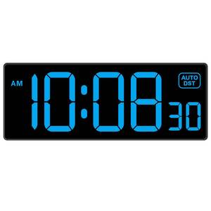 lot 8326 image: Soobest LED Wall Clock Digital Clock with Seconds, Electric Plug in Large Big Numbers Clock 5 Dimmers Wall Mount for Living Room, Auto DST, 10 Inches (Blue) - Retail $20