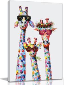 lot 8327 image: Giraffe Family Canvas Wall Art Animal Poster Prints Picture With Frame for Living Room Bedroom Nursery Office Kids Room Decor Gifts for Boy Girl and Babies(Lovely Giraffe, 16inchx12inch) - Retail $18