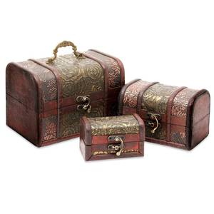 lot 8329 image: Juvale Wooden Treasure Chest Set - 3 Nesting Boxes, Brown Floral - Decorative Storage & Jewelry Box with Hinged Lid, Vintage Antique Decor - Retail $23