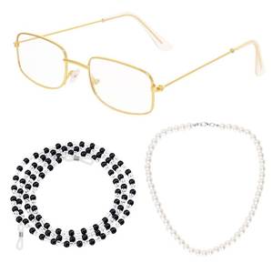 lot 8343 image: Gvhntk Old Lady Costume Grandma Cosplay Set Old Lady Glasses With Chain Pearl Bead Necklace Women Granny Grandma Accessories - Retail $6