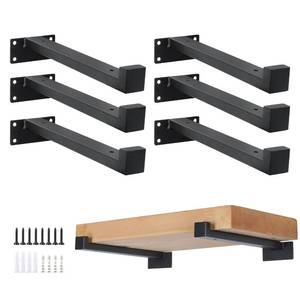 lot 8353 image: EZYDECOR 6Pcs Floating Shelves Brackets Heavy Duty Wooden Shelf Brackets 10inch Decorative Wall Shelf Brackets & Supports with Lip (Black) 10 - Retail $31