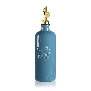 lot 8369 image: Sweejar Ceramic Olive Oil Dispenser Bottle for Kitchen Counter, 20 oz Oil Dispenser with Gold Spout, Avocado Oil Cruet for EVOO, Vinegar, Oil Container for Cooking, Pack of 1 (Fog Blue) - Retail $19