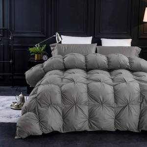 lot 8370 image: Three Geese King Size Pinch Pleat Feather Down Fiber Comforter - All-Season Down Duvet Insert Fluffy Baffle Box Design with 8 Corner Loops for Warmth and Softness. - Retail $129