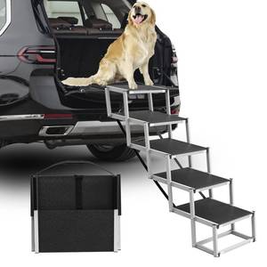 lot 8376 image: Deergym Dog Stairs for Large Dogs - 5 Step Wide 16in High 34in Foldable Dog Ramp for Car Non-Slip Surface Support up to 230lbs - Suitable for SUV,Truck, Sofas, Bed - Retail $80