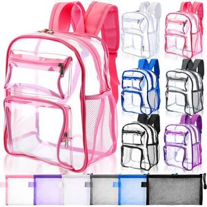 lot 8377 image: Sunnymove 6 Set Kids Backpack with 6 Zipper Mesh Pouch, See Through Kids Backpack for Sport Stadium Concert(Mix Color)