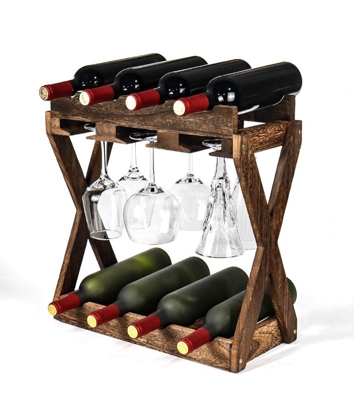 lot 106 image: Almagic 3-in-1 Wooden Styled Bottle & Glass Rack Quality Display