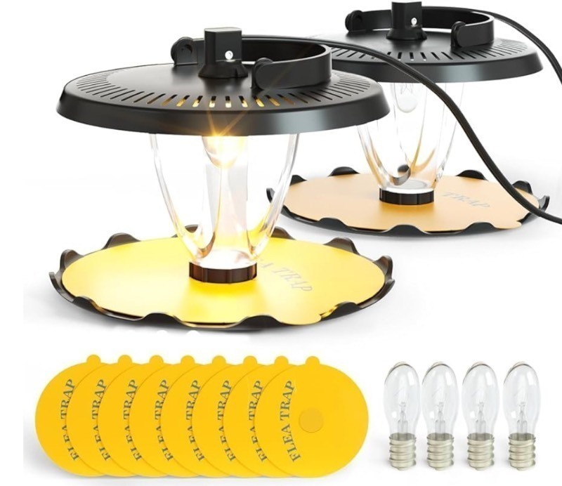lot 169 image: Bundle of 2 Boxes Flea Trap for lnside Your Home Indoor Electric Flea Light Catcher and Killer for House 2 Pack with 8 Sticky Pads Refills and 4 Replacement Lightbulbs (4 total traps)