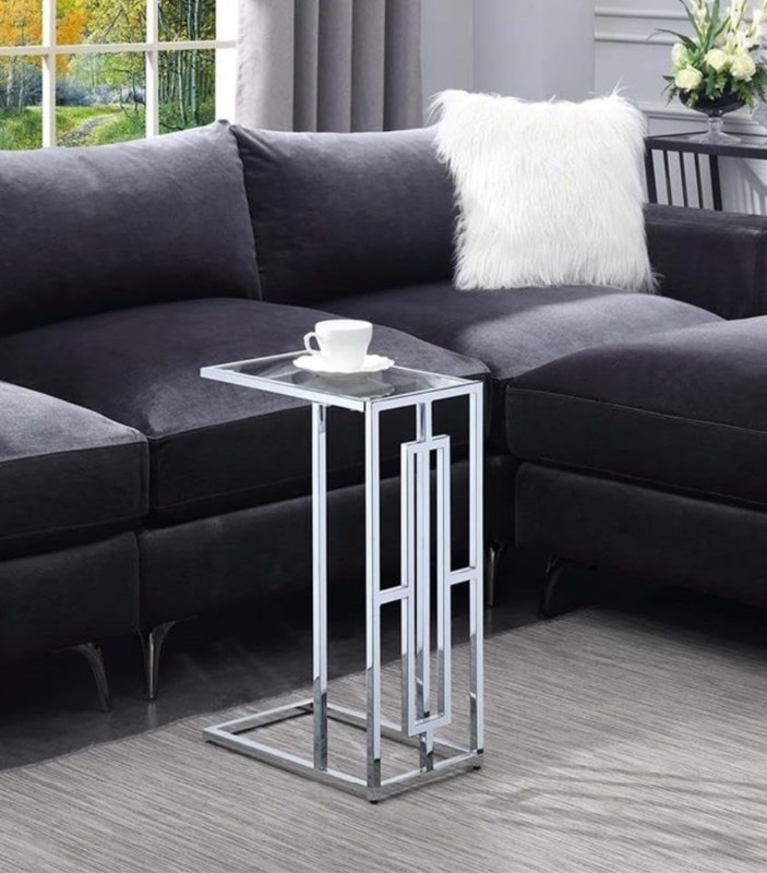 lot 139 image: Convenience Concepts Town Square C Table in Clear Glass and Chrome Metal Frame