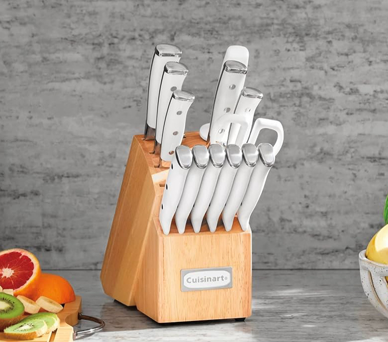 lot 6 image: Cuisinart 15-Piece Knife Set with Block, High Carbon Stainless Steel, Forged Triple Rivet, White