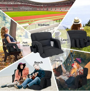 lot 17 image: Folding Stadium Seats for Bleachers with Back Support, Extra Thick Stadium Seats Bleacher Seats with Backs and Cushion, 6 Reclining Positions Foldable Stadium Chair for Outdoor Or Indoor Retails $99