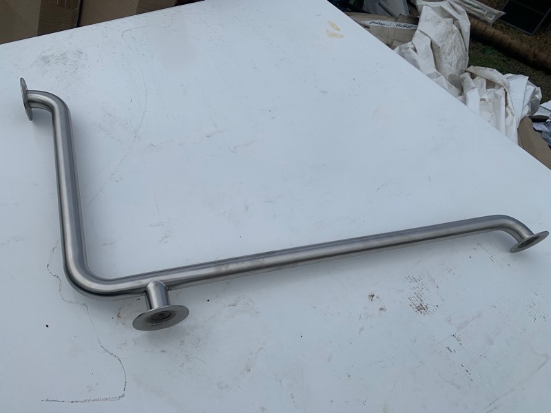 lot 326 image: 1 New 90 Degree Corner Bathroom Stainless Steel Stability Bar