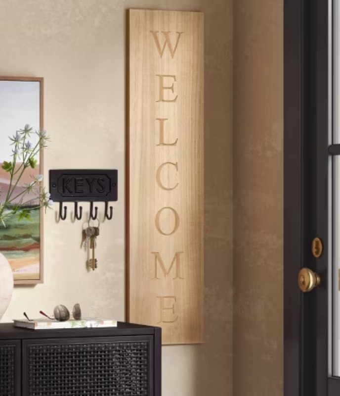 lot 299 image: 40x10 Reversible Wood Leaner - Threshold Farmhouse Style MDF Vertical Decor with Rustic Quote Adage Saying - Shipping blemish on corner see images