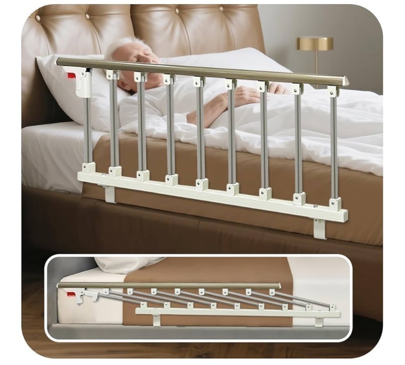 lot 405 image: Bed Side Rails Guard for Elderly Adults Seniors Assist Rail Safety Bed Cane Railings Fold Down Handle Handicap Medical Support Assistance Devices Half Grab Bar Retails $107
