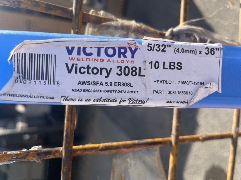 lot 248 image: VICTORY WELDING ALLOYS 308L0453610 .045 X 36 308L STAINLESS TIG ROD