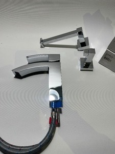 lot 6 image: Chrome Rubi Bathroom Hardware Bundle - Faucet, 3 Towel Hooks, & Toilet Paper Holder