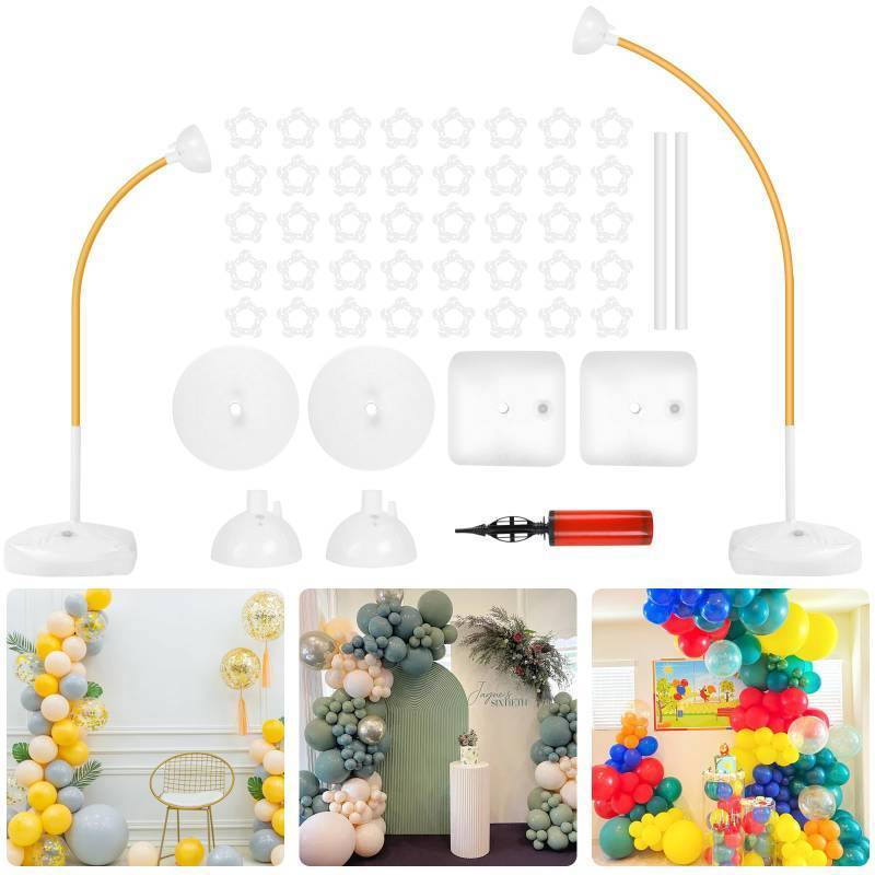 lot 6860 image: Balloon Arch Stand Kit 8.2ft and 5ft, Heavy Duty Base with Water Filling Bag, Bendable Half Arch Balloon Gold Frame - Suitable for Birthdays, Holiday Decorations and Other Indoor and Outdoor Parties.
