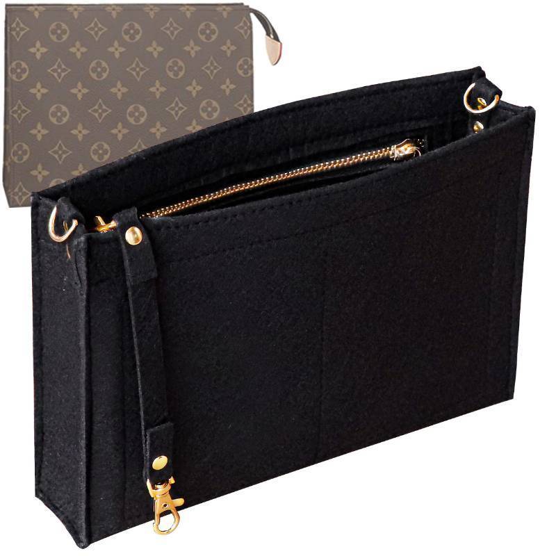 lot 4246 image: Soyizom Toiletry Pouch - 26cm Bag Organizer Insert, Felt Purse Organizer Insert for Ladies Tote Handbag Liner with Keychain &amp Gold Buckle &amp Zip (Large, Black)