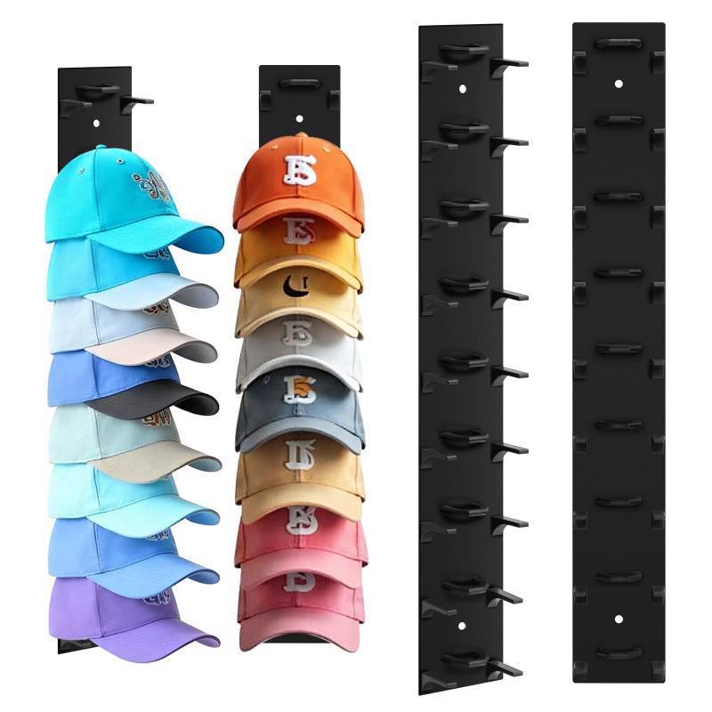 lot 3767 image:  Hat Organizer for Baseball Caps, 2 Pack Hat Rack for Wall Hold up to 18 Hats Strong Adhesive Hat Hooks Stand Multilayer Hat Hanger Organizer Storage Holder Display for Door Closet Bedroom-Black)